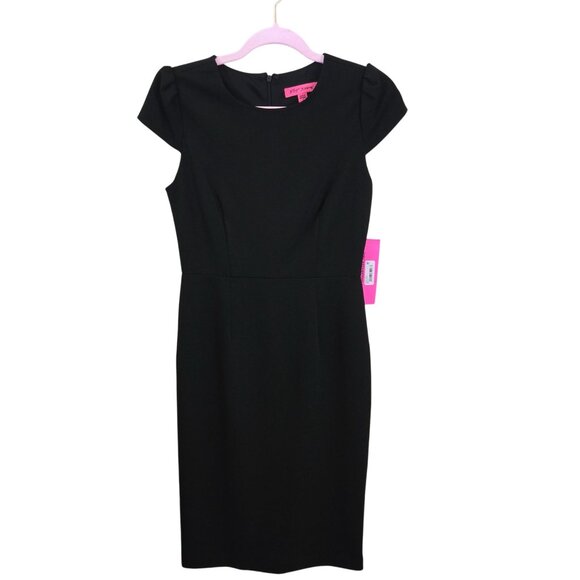 Betsey Johnson NWT Black Cap Sleeve Designer Sheath Dress LBD Size 2 - Picture 2 of 6